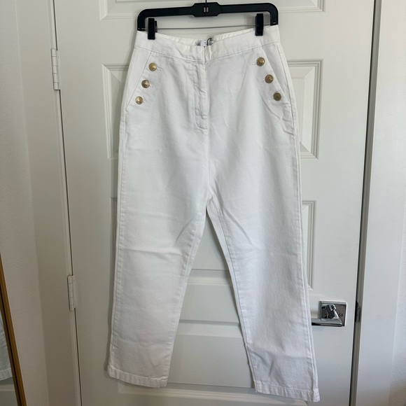 NWT Zara Gold Button White Jeans - Picture 4 of 9